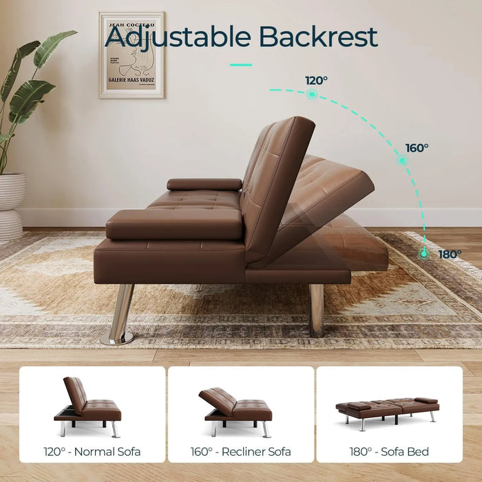 Comfy Modern Faux Lether Futon Couch Bed, Folding Recliner Sleeper Sofa with Adjustable Backrest,Multiple Colors