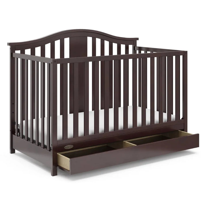 2023 Graco Solano 5-in-1 Convertible Baby Crib with Drawer, Espresso