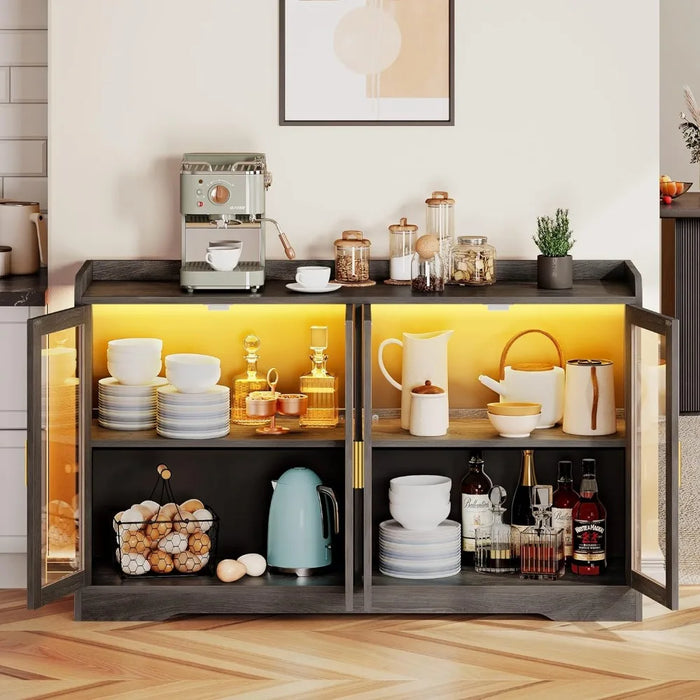55'' Sideboard Buffet Cabinet With Storage and Adjustable Shelves Living Room Cabinet Charcoal Grey Cabinets Locker Furniture
