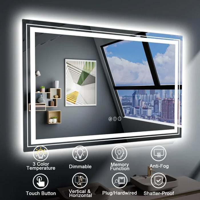 Mirror Bathroom Mirror With Backlight Makeup Mirrors Stepless Dimming Horizontal/vertical Hanging Led Light the Wall Miror Home