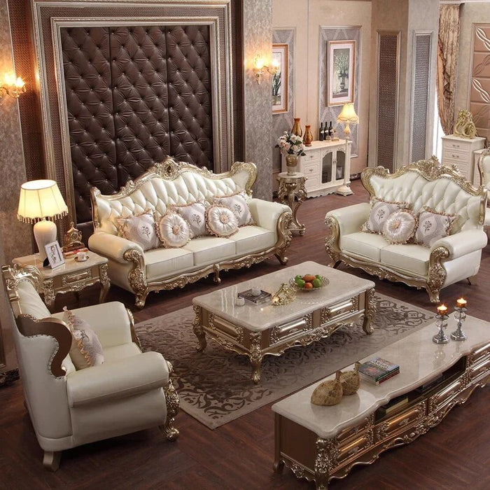 Italian sofa set design 1+2+3 seat living room furniture Gold luxury genuine leather living room sofas