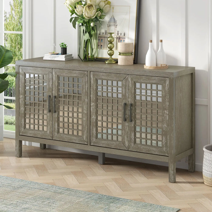 TXREM Retro Mirrored Sideboard with Closed Grain Pattern for Dining Room, Living Room and Kitchen