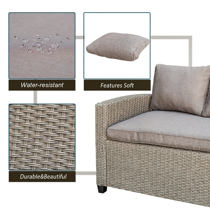 Patio Outdoor Furniture Set PE Rattan Wicker Conversation Set All-Weather Sectional Sofa Set with Table & Soft Cushions