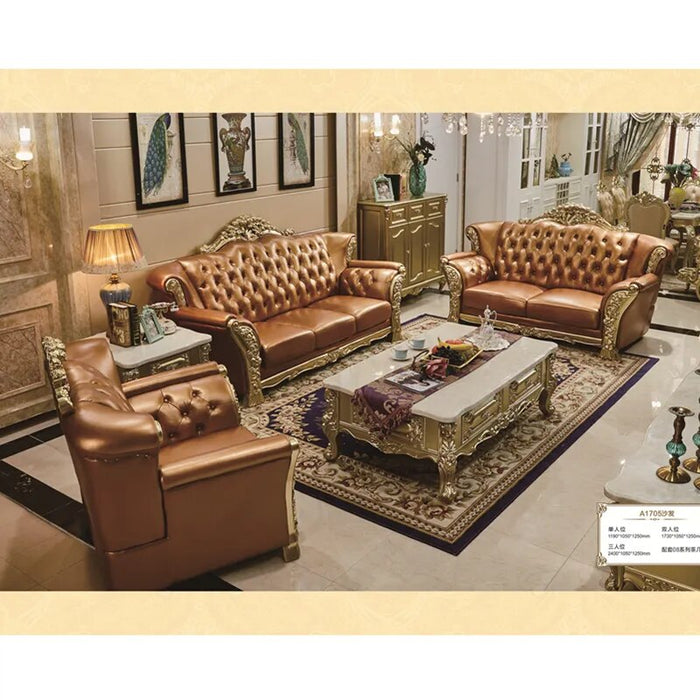 Royal style antique furniture Living room sofas Wood Frame Leather Sofa Sets Hot Sale Classic Sofa