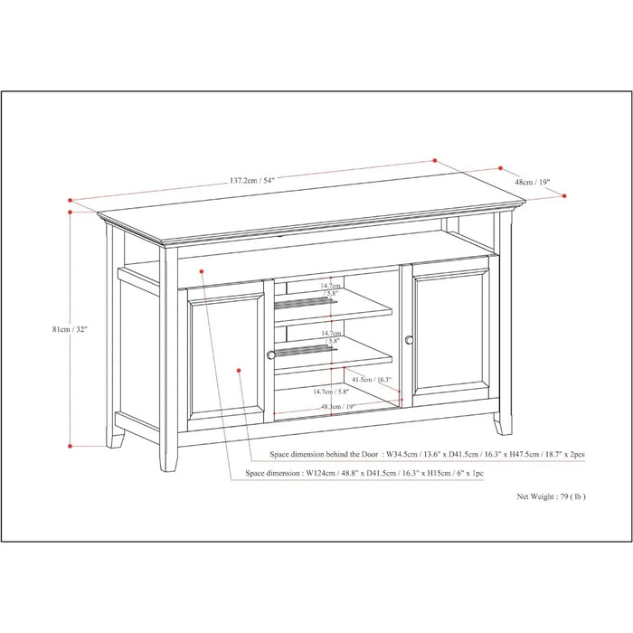 SOLID WOOD Universal TV Media Stand, 54 inch Wide Living Room Entertainment Center, Storage Cabinet and Shelves