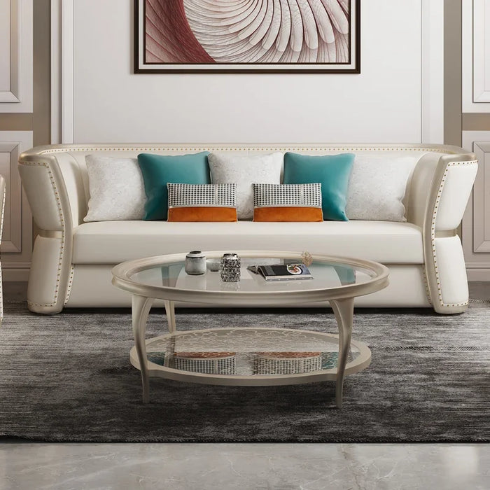 American light luxury leather solid wood sofa combination living room size high-end villa three person luxury furniture