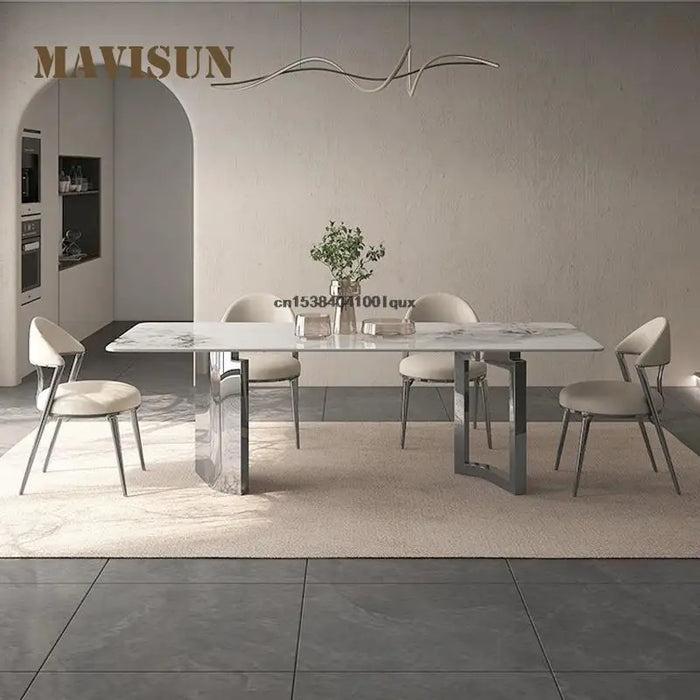Italian Style Dinner Rectangle Table Designer Stainless Steel Base Kitchen Furniture minimalist Dining Room Table And Chair Set