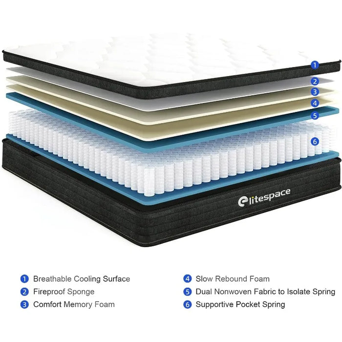 Multiple sizes,10/12 Inch Grey Memory Foam Hybrid Queen Mattresses in a Box,Individual Pocket Spring Breathable