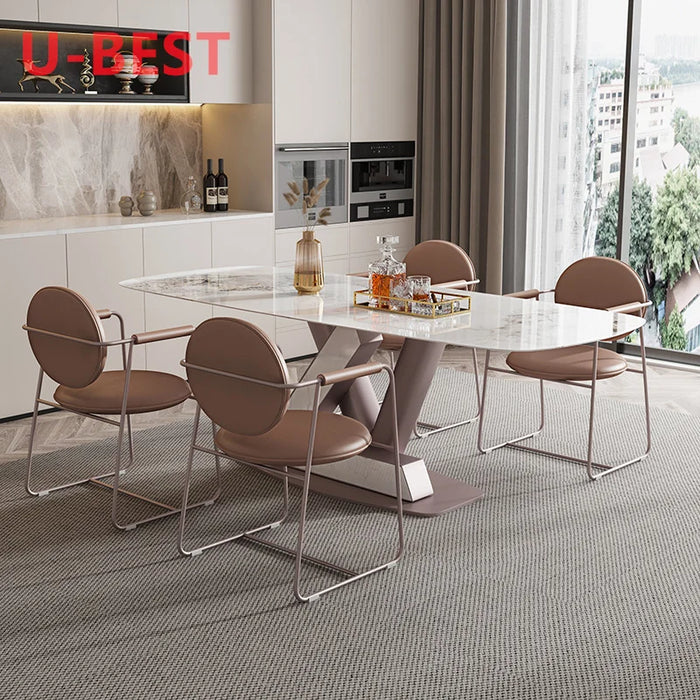 Hot Rock Board Nordic Minimalist Rectangular Dining Table and Chair Combination Size Apartment Living Room Set Italian Furniture