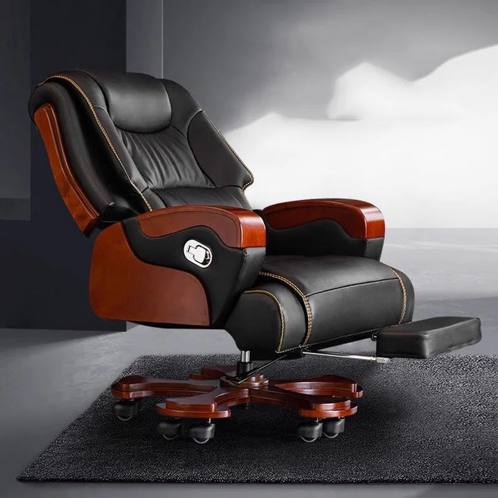 Leather Accent Office Chair Ergonomic Footrest Rotating Black Ergonomic Office Chair Chaise Cadeira Ergonomica Luxury Furniture