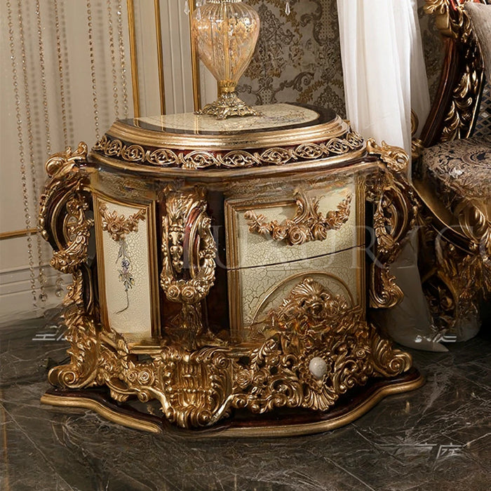 European style solid wood bed frame bed, villa luxury bedroom furniture, hand carved double fabric bed