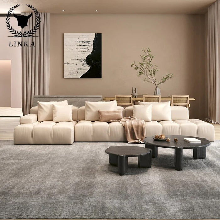 Japanese style Technology cloth sofa living room modern large family light luxury extremely simple ultra wide sitting