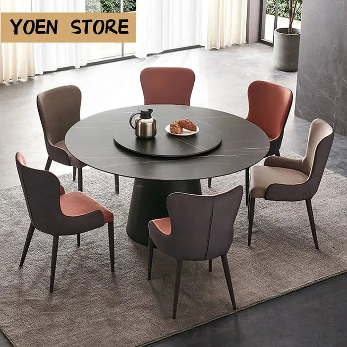 Modern Round Kitchen Table With Turntable Indoor Home Furniture Nordic Simple Small Apartment Black Dining Table Set