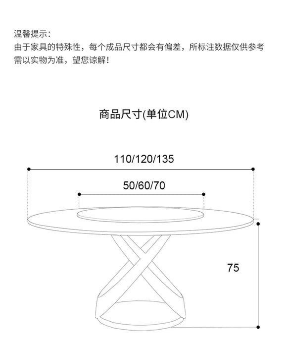 Modern simple rock plate round dining table with turntable household high-end light luxury dining table is extremely simple