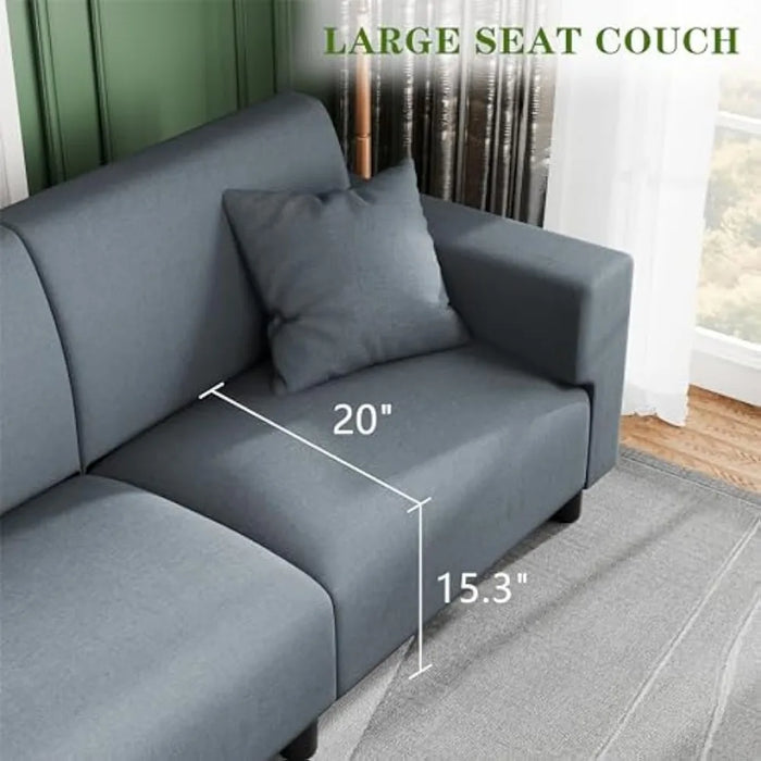 94 inch sofa, modern soft cushion, 3-seater deep cushion sofa, living room, lounge, sleeping chair sofa, with two pillows