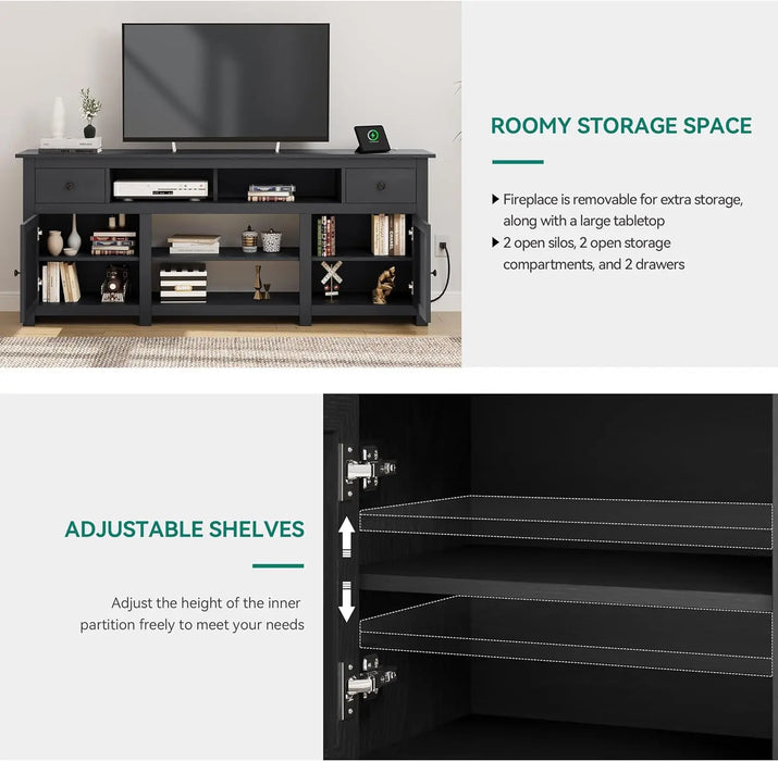 70 Inch TV Stand with Fireplace for up to 80 Inch TVs, Floating Shelf Entertainment Center for Living Room, Farmhouse TV Cabinet