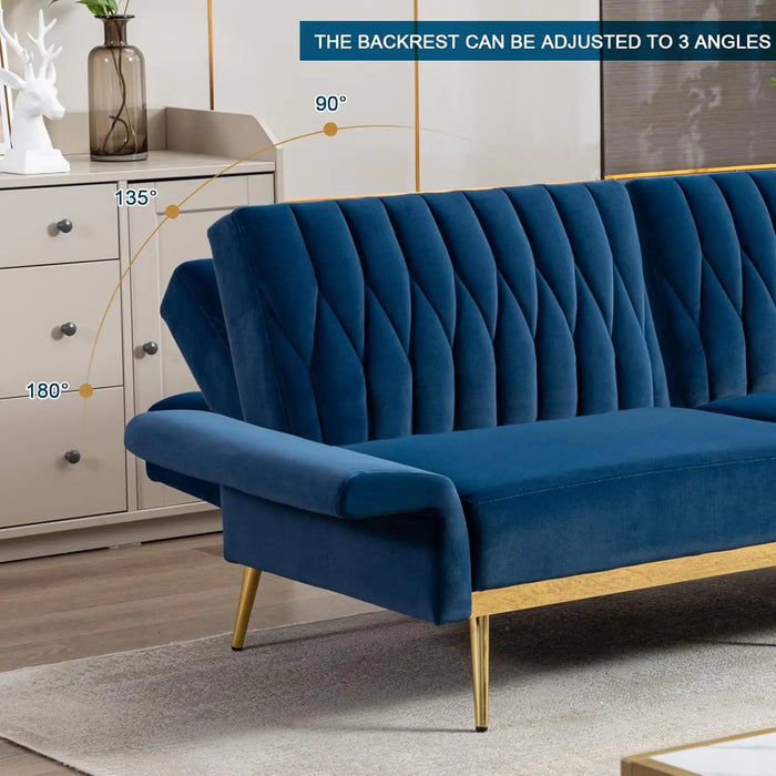 70" Velvet Convertible Futon Sofa Bed, Mid Century Modern Decor, Tufted Loveseat Couch Sleeper Futon Sofa with Adjustable