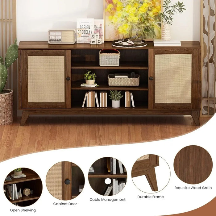 Rattan TV Stand for 65 Inch TV Console Table With 2 Rattan Doors Bedroom for Living Room Cabinet Furniture Home