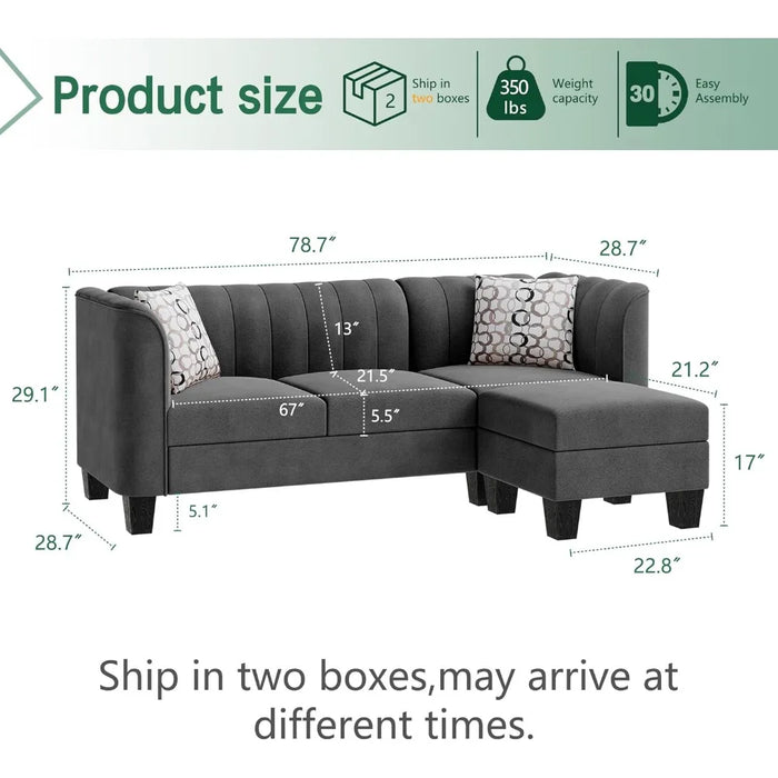 Sofa, upgraded convertible segmented 3-seater L-shaped sofa, suitable for living room, with high armrests and linen small sofa