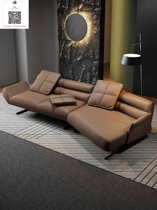 High Quality Minimalist Leather Sofa Nordic Living Room Special-shaped Big Corner Feather Light Luxury Customizable Sofa