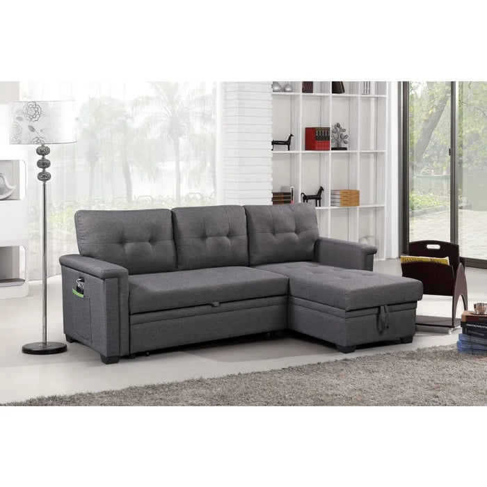 Dark Gray Convertible Sofa Bed Velvet Upholstered Reversible Corner 3 Person Couch Living Room Sofa Set Furniture Apartment Home