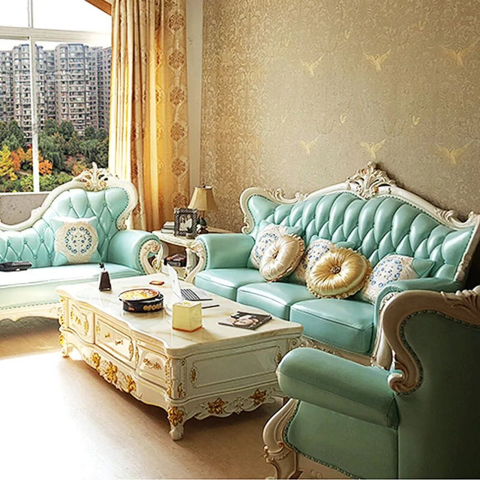 European Genuine Leather Sofa 123 Combination Living Room Luxury Solid Wood Carved Whole House Set Furniture Top Layer Cowhide
