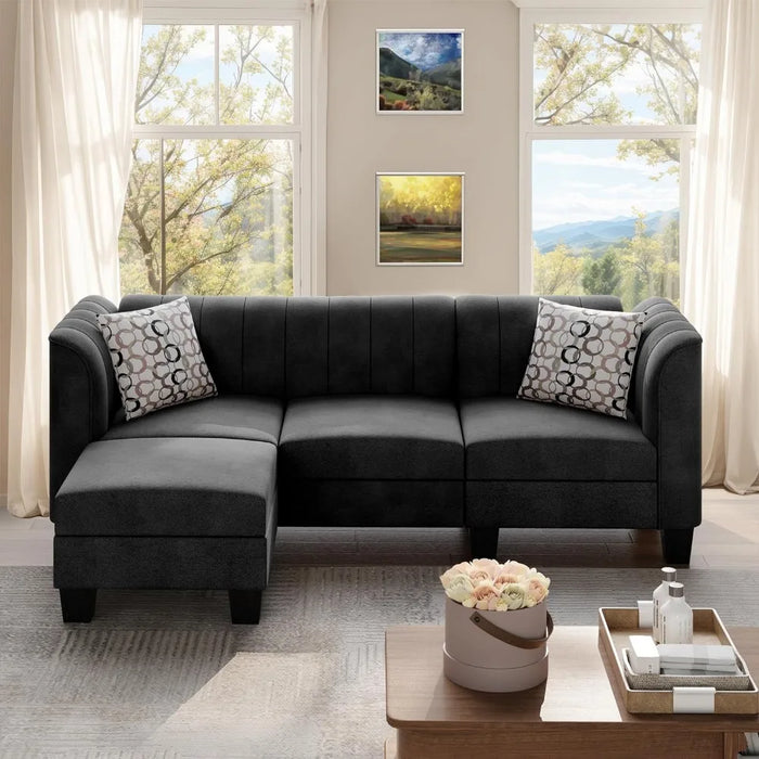 78.7'' Living Room Sofa Shintenchi Upgraded Convertible Sectional Sofa Couch 3 Seat L Shaped Sofa with High Armrest Linen Fabric