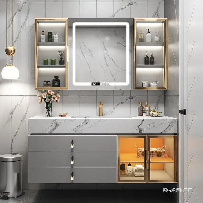 Luxury Bathroom Cabinet vanity with Sink Slate Slab Integrated Washbasin Toilet Combination Washbasin Rock Panel Meuble Evier