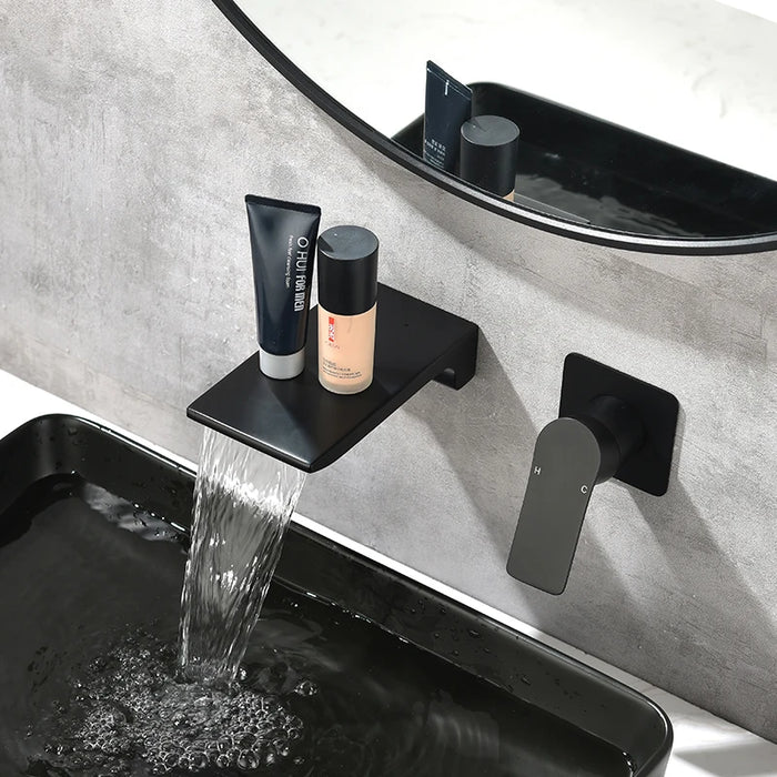 Wall Mount Tub Filler Waterfall Bathtub Faucet High Flow Bath Filler Faucet Bathroom Faucets with Rough-in