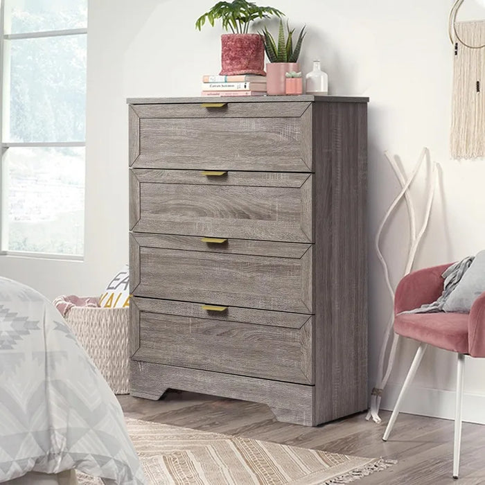 4 Drawer Dresser, 37inch Tall Dresser Chest with Large Drawer, Wood Nursery Dresser Storage Cabinet Organizer Unit for Bedroom