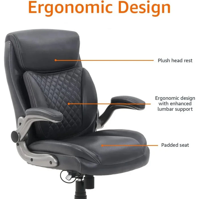 Basics Ergonomic Executive Office Desk Chair with Flip-up Armrests, Adjustable Height, Tilt and Lumbar Support, 29.5"D x