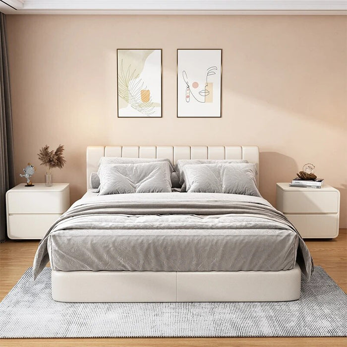 Solid Color Leather Bedside Table Modern Style Living Room Storage Side Cabinet Bedroom Wooden Nightstands End Table