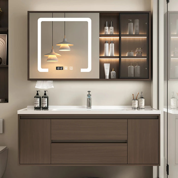 New Chinese Style Bathroom Cabinet Combination Ceramic Integrated Basin Walnut Color Bathroom Sink Washbasin Furniture YX50BC