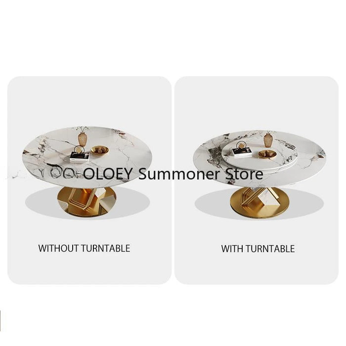 Stainless Steel Round Table With 360°Rotating Smooth Turntable Designer Rock Slab Kitchen Table Chair Esstisch Dining Furniture