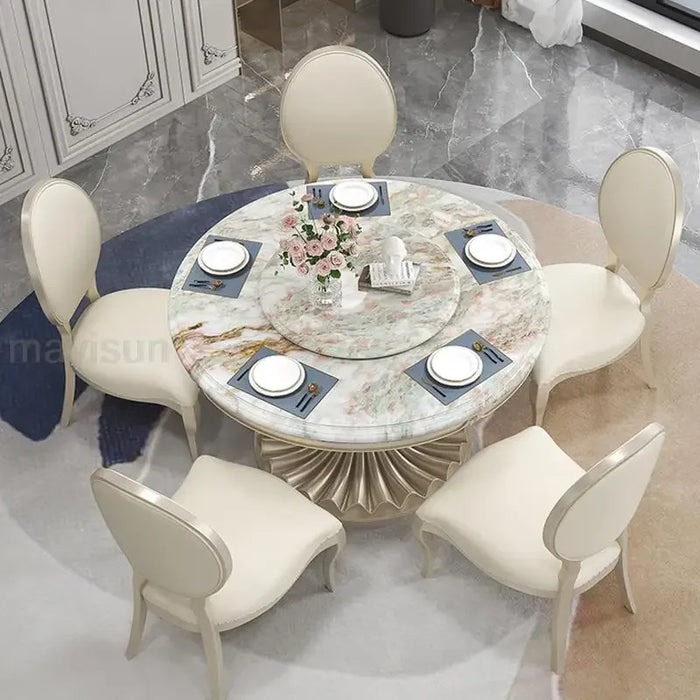 Kitchen Table And Chair Artist Style Light Luxury Beauty Texture Tabletop Design Base Round Ding Table With Marble Turntable