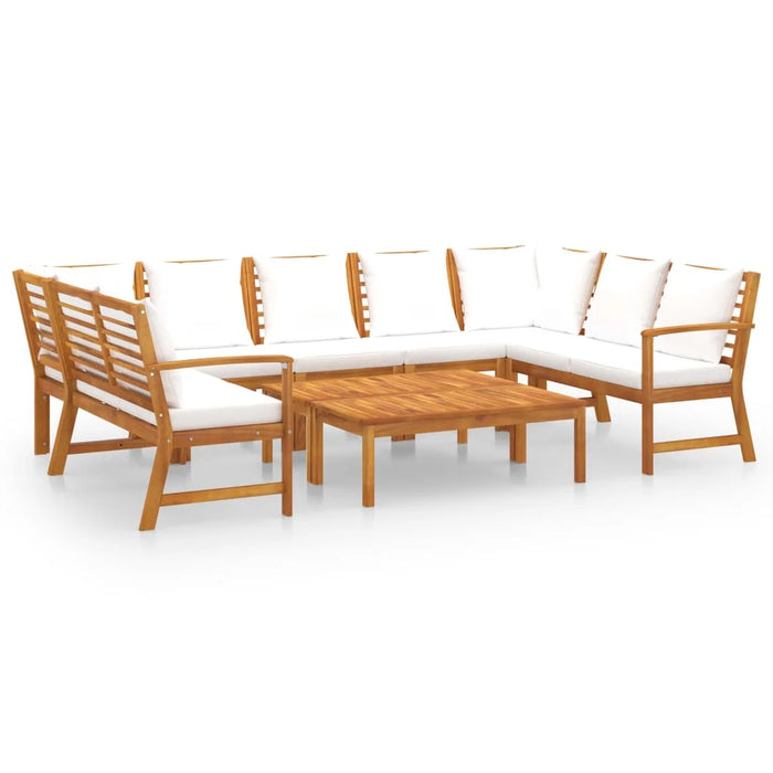 9 Piece Patio Lounge Set with Cushion Cream Solid Acacia Wood Outdoor Table and Chair Sets Outdoor Furniture Sets