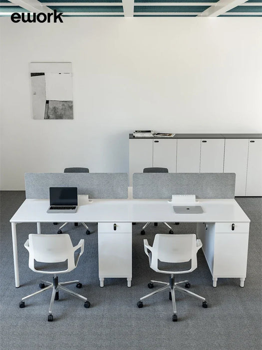 Staff white desk, 6 people, simple screen, work station, office computer desk and chair combination, 4-seat furniture