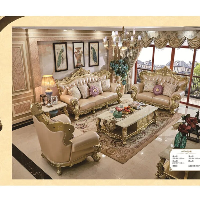 Royal style antique furniture Living room sofas Wood Frame Leather Sofa Sets Hot Sale Classic Sofa