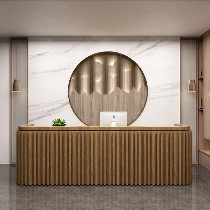 Wooden Office Front Desk Reception Cafe Counter Clinic Reception Desk Information Conference Comptoir De Caisse Furniture Office