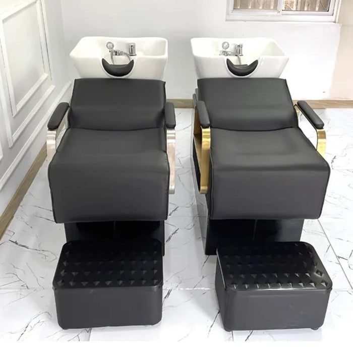 Commercial Shampoo Chair Wash Hair Salon Gold Head Spa Bed Shampoo Chair Stylist Luxury Basin Reclining Mobile Cadeira Furniture