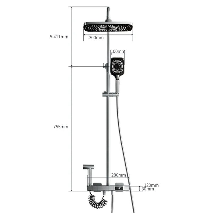 Grey Piano Key Shower Set Bathroom High Pressure Rainfall Brass Shower System Digital Bathtub Faucet Full Kit Temperature Shower