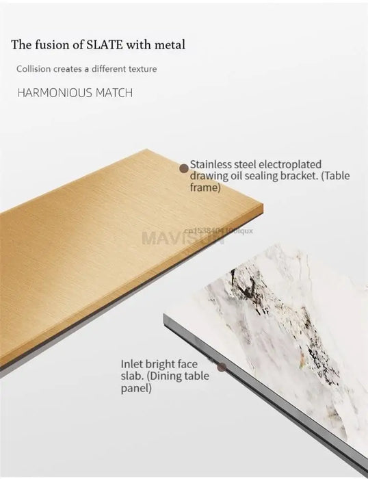 Luxurious Kitchen Table In Rectangle Marble Desk Top Stainless Steel Golden Finish 6 People Luxury Dining Table And Chair Set