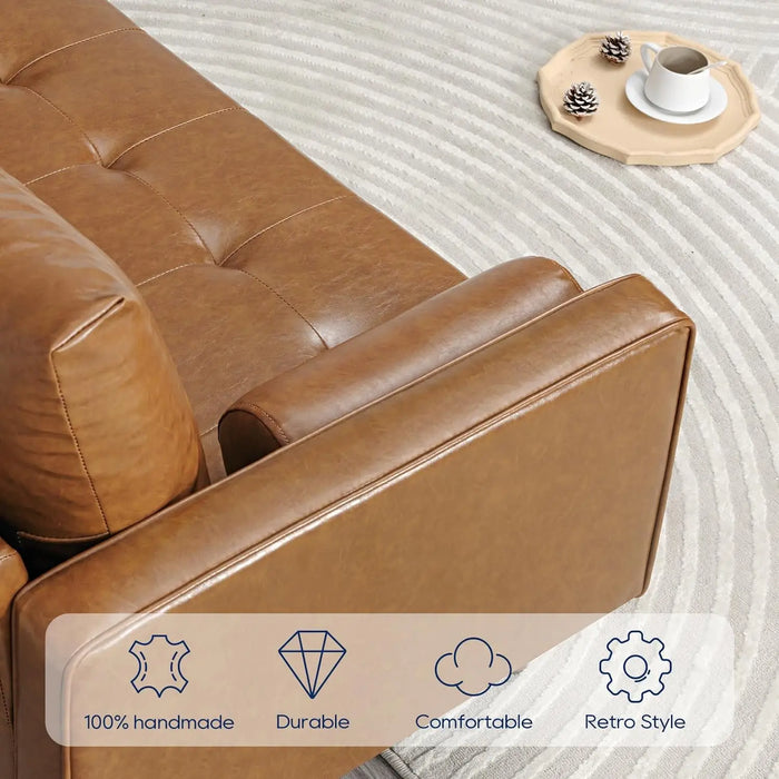 56" Loveseat Small Couch, 2 Seater Sofa Faux Leather Couch with Hand-Stitched Cushion and Bolster Pillows for Living Room