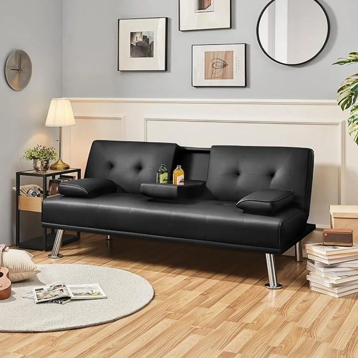 Modern Faux Leather Sofa Bed Convertible Folding Futon With Armrest Home Recliner Home Furniture for Living Living Room Sofas