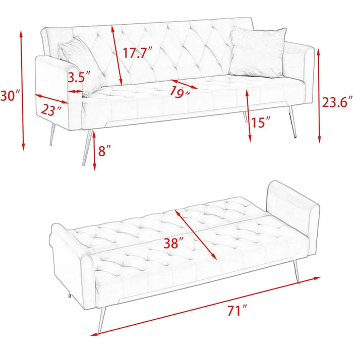 71" Modern Fabric Convertible Futon,Upholstered Loveseat Sofa w/Adjustable Backrest, Sleeper Couch Bed,Beige