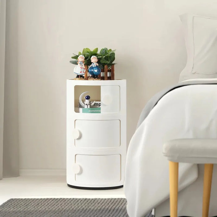 3 Drawer Sliding Barrel Modern Bedroom Nightstand, White nightstand  small cabinet