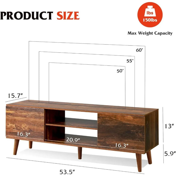 Mid Century Modern TV Console Tv Stand Living Room Furniture Entertainment Center With Storage for Living Room Retro Brown Table