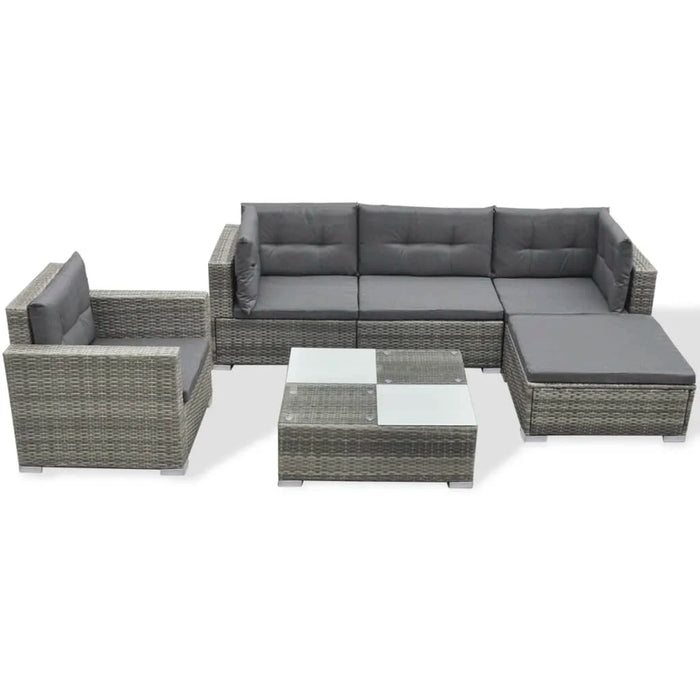 6 Piece Patio Lounge Set with Cushions Poly Rattan Gray K Outdoor Table and Chair Sets Outdoor Furniture Sets