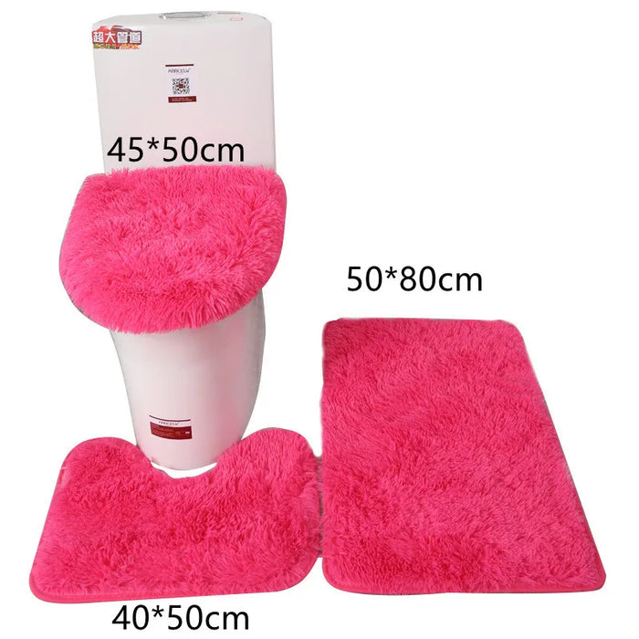 3pcs/set Solid Color Bathroom Mat Set Fluffy Hairs Bath Carpets Modern Toilet Lid Cover Rugs Kit Rectangle 50*80 50*40 45*50cm