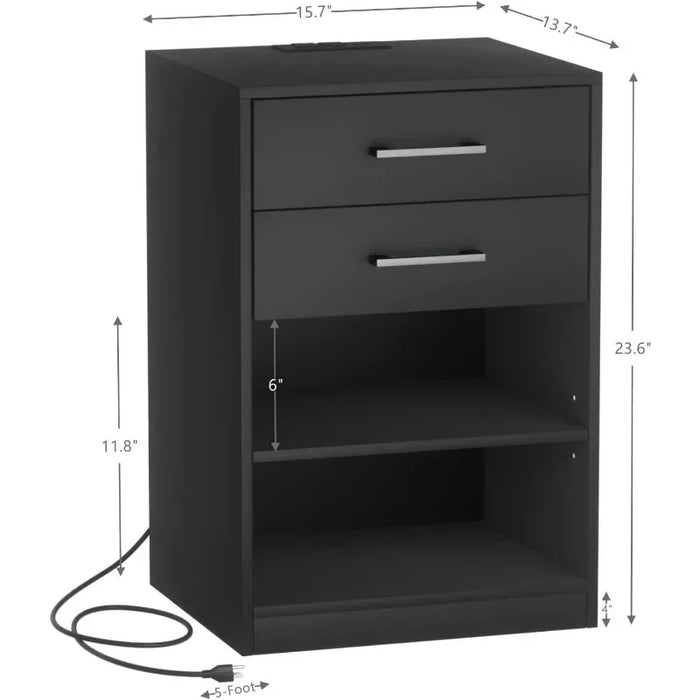 Irontar Nightstands Set of 2, Night Stand with Charging Station, Bedside Table with Removable Shelf, End Table with Open Storage